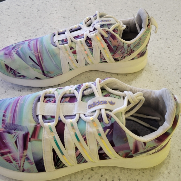 Adidas SI Loop Racer Casual Sneakers Purple Abstract Women size 10 US pre owned - Picture 2 of 12
